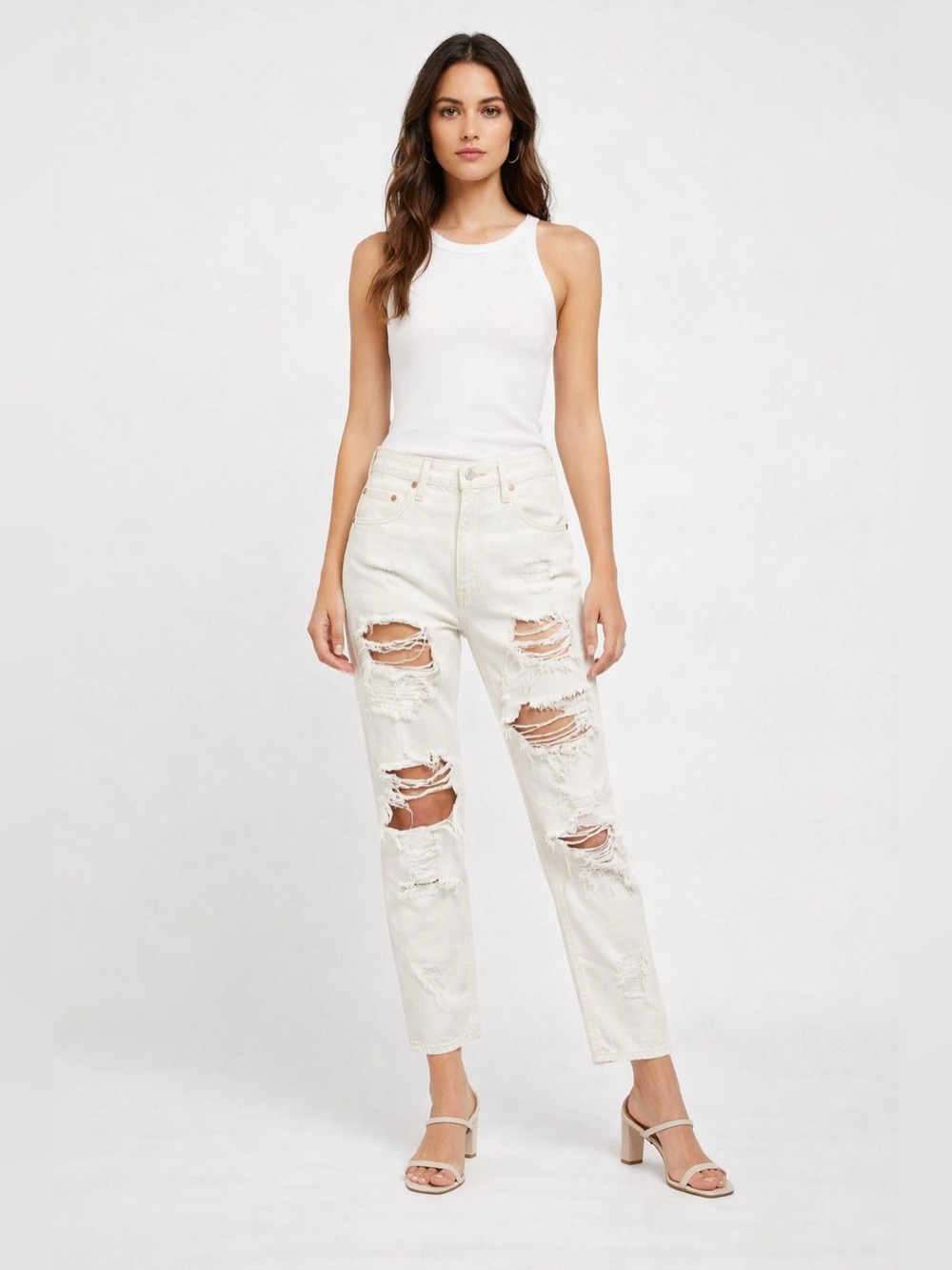 We The Free Distressed White Relaxed straight Jeans, 100% cotton, Size 29